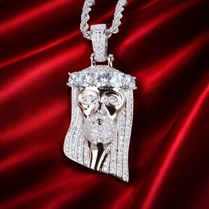 Silver Tone Crystal Jesus Piece Pendant Necklace - 24inch
